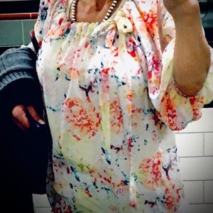 2/10SALE!-CABI Blouse, White&Bright Floral